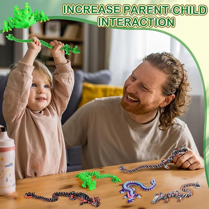 3D Printed Dragon Bamboo Dragoand andSteampunk Dragon, Articulated Fidget Toys for Autism and ADHD, Perfect Basket Essentials Stuffers and Desk Accessories