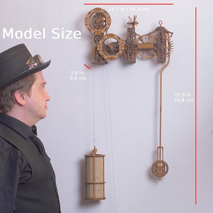 WOODEN.CITY Steampunk Gearworks 3D Wooden Puzzle Clock – DIY Wall Clock Model Kit – Build Your Own Clockwork Puzzle with Moving Gears – 288 Parts Mechanical Clock Building Kit for Adults