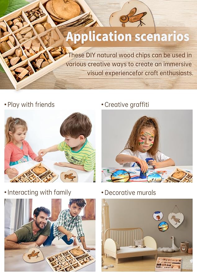 EVDBOBO DIY Wood Chip Craft Kit -Elevate Loose Parts Play Interaction-Enhance Kid Creativity with Natural Wood Slices
