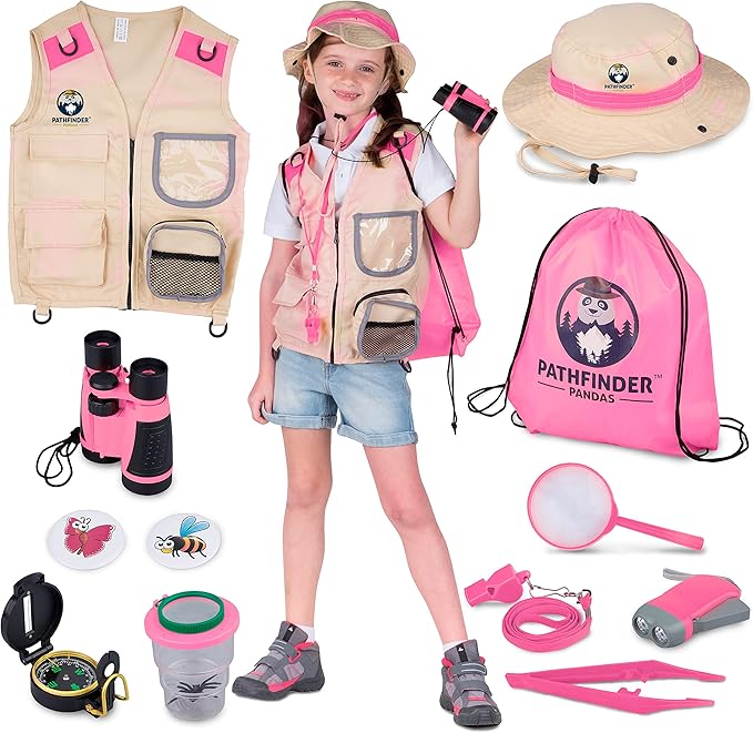 Kids Explorer Kit with Safari Vest & Hat for 7-12 Year Old Boys & Girls - Safari Costume & Dress Up as Zoo Keeper, Paleontologist - Giftable Outdoor Adventure Kit for Kids + Adventure Book