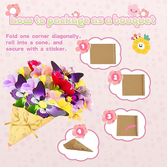 Nicella Fabric Flower Bouquets Toys,Flower Making Kit-DIY Craft Kits Toys for Kids,DIY Build Your Flowers Bouquet, Arts and Crafts for 3 4 5 6 7 8+Year Old Girl Birthday Gifts Ideas