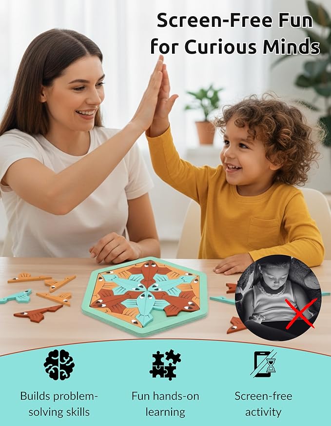 Goldfish Puzzle - 19-Piece Wooden Jigsaw, Educational Brain Teaser, Cognitive Skill Puzzle, Memory-Boosting Game, Eco-Friendly Wooden Toy,Creative Learning Activity, Brain-Boosting Jigsaw