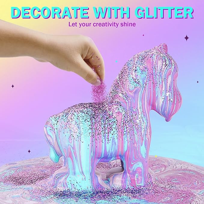 Unicorns Paint Pouring Art Kit - DIY Craft for Kids Age 6-12, Arts and Crafts Kit for Girls & Boys, Toys Girls Boy Birthday Gift Ages 4 5 6 7 8 9 10 11 12+