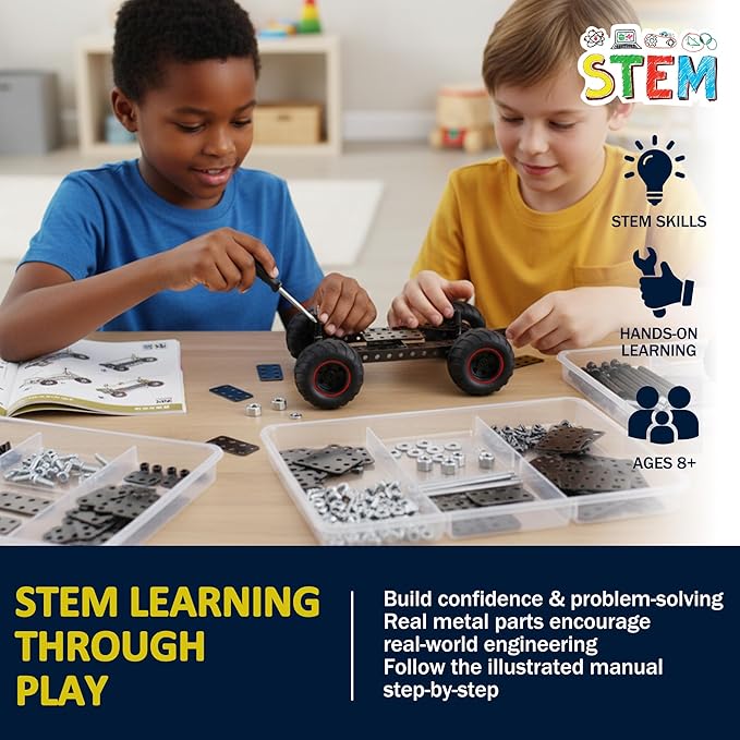Engineering 20-in-1 Motorized STEM Building Kit – 600+ Pieces Construction Toy Set for Kids Girls Boys