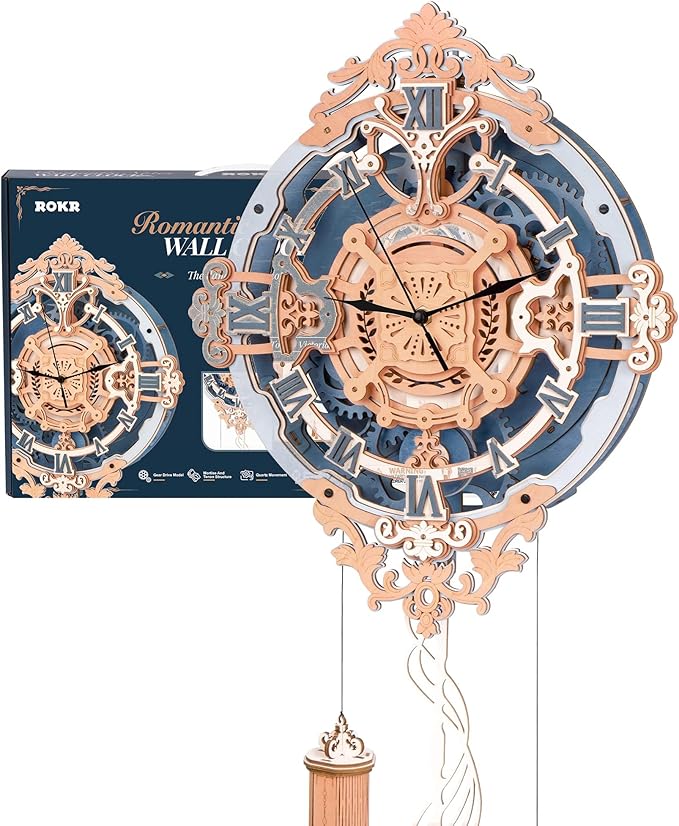 ROKR 3D Wooden Puzzles for Adults-DIY Wall Quartz Clock Kits-Wood Model Kits to Build for Teens Adults-Vintage Room Decor for Men Women