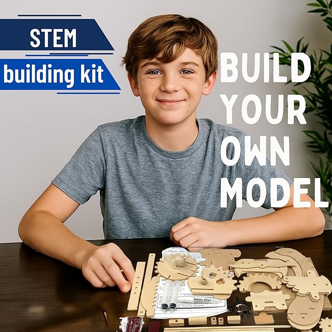 Pathfinders Stem kit- Hydraulic Gearbot – Wooden STEM Building Kit for Kids 8+ | Build-It-Yourself Hydraulic Robot with Gears & Launcher | Educational Engineering Toy & Gift for Boys and Girls