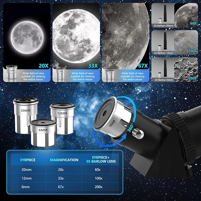 Telescope, Telescope for Adults & Kids, 70mm Aperture 400mm Refractor Telescopes for Astronomy Beginners with AZ Mount Tripod & Phone Adapter & Carry Bag, for Men
