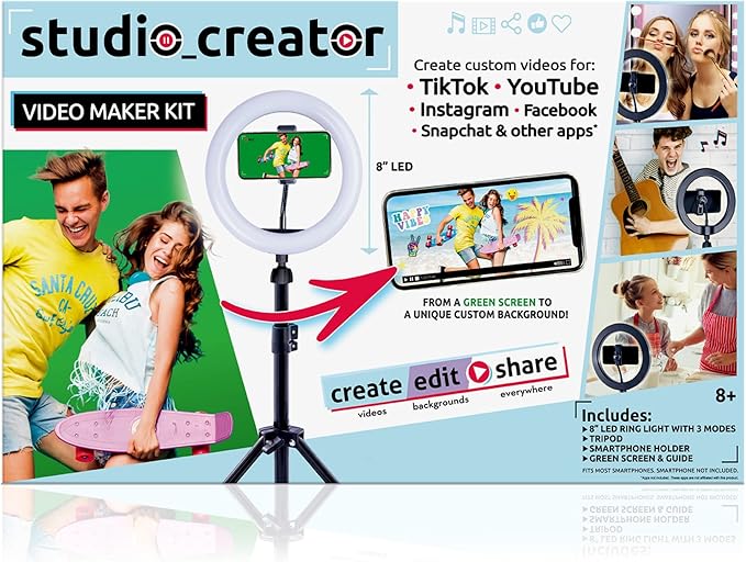 So DIY TikTok Instagram YouTube Ring Light with Green Screen and Phone Mount Tripod. Studio Creator Influencer Video Creator Kit