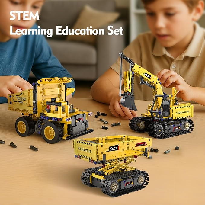 5 in 1 Building Toys STEM Robotics Kits - Remote-Controlled Excavator Engineering Kit for Kids Age 6 7 8 9 10 11 12-14 with 555 Pieces，DIY Educational Science Kits Gift for Boys & Girls