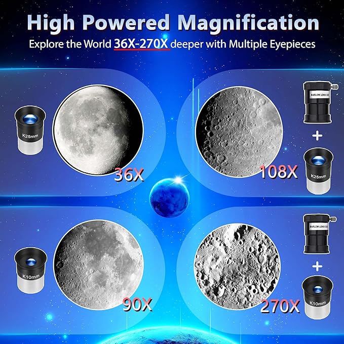 Telescope, 90mm Aperture 900mm Refractor Telescope for Adults High Powered, Astronomical Telescopes for Adults Astronomy Beginners with Professional Eyepieces, Tripod, Phone Adapter&Carry Bag