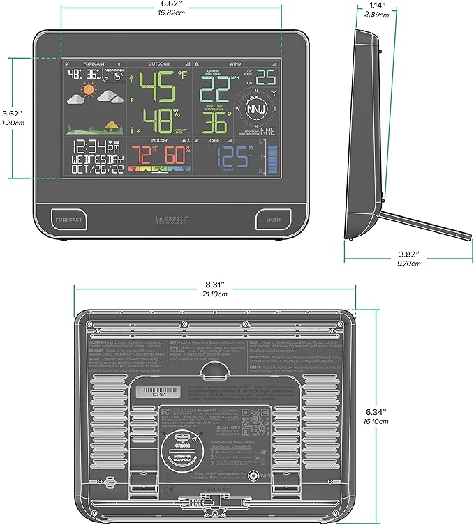 La Crosse Technology Professional Smart Wi-Fi Weather Station with Remote Monitoring (400 Foot Range), Wind and Rain Gauges, Temperature and Humidity Sensors, and Forecasting - V42-PRO-INT