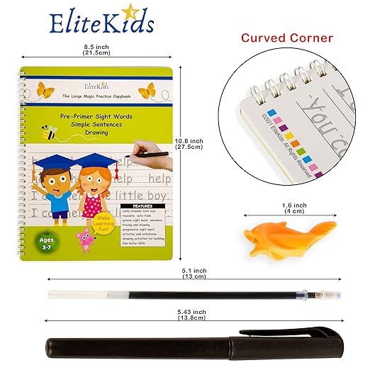 Teacher Designed Reusable Kindergarten Sight Words-EliteKids Large Magic Practice Copybook For Kids- Handwriting practice Letter Tracing Books for Kids Ages 3-5, Magical handwriting workbooks