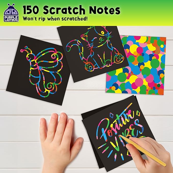 Stocking Stuffers for Kids, for Girls & for Teen Girls - 150 Rainbow Scratch Art Mini Notes Arts and Craft Supplies, Christmas Gifts for Grandkids Crafts Activity Kit, Birthday Gifts
