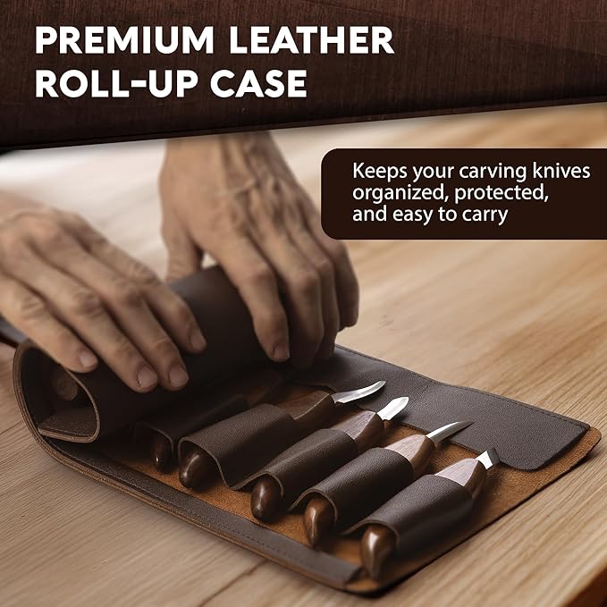 Professional Wood Carving Kit for Beginners - Gift Ready Wood Carving Tools Set | Whittling Kit with 8 Wood Carving Knives, Spoon Carving Tools, Wood Blocks, Gloves, Roll Bag and Sharpening Strop