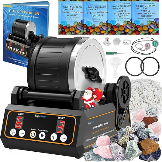 Rock Tumbler Kit, K1 Professional Large 2.5LB Capacity Edition - Memory Function, Digital Timer & Variable Speeds: Includes All Accessories, Rock Polisher Gift for Adults & Kids