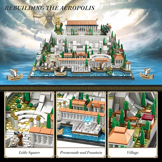 SpblastB Architecture Acropolis of Athens Building Blocks Set, 1988 Pieces Landmark Collection City Building Kit, Display Model Kit and Home Decor Gift Idea for Adults