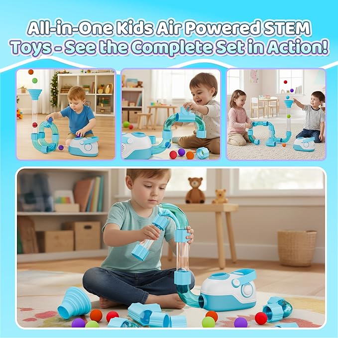 Air-Powered STEM Building Toys - Rechargeable & Play While Charging STEM Toys for 3+ Year Old, Birthday & Christmas Gifts for Kids