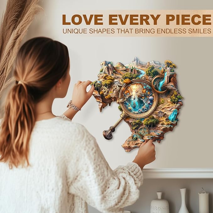 Wooden Puzzles for Adults 160 Pices, Explorer's World 3D Puzzles for Adults, Unique Shape Explorer's World Irregular Jigsaw Puzzles, 3D Visual Flat Puzzels, Size is 11.4 x 11.2in