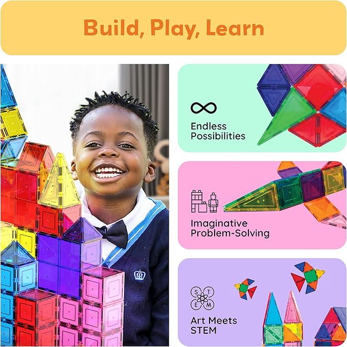 PicassoTiles 100 Piece Set 100pcs Magnet Building Tiles Clear Magnetic 3D Blocks Construction Playboards, Creativity Beyond Imagination, Inspirational, Recreational, Educational Conventional