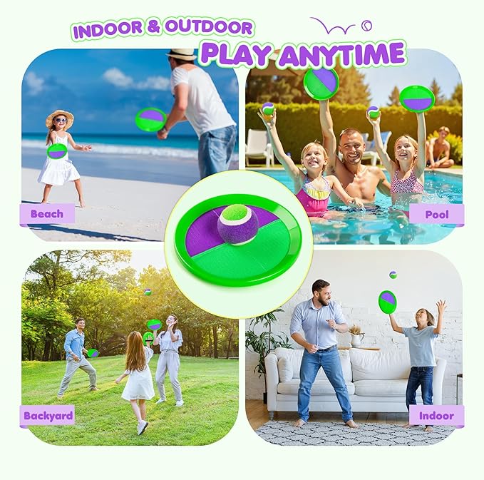 Toss and Catch Ball Set Upgraded - Kids Toys Stocking Stuffers for Family Games - Water-Resistant Great for Beach Pool Yard - Christmas Toys Gift for Boys Girls Teens 3 4 5 6 7 8 9 10 11 12+ Years
