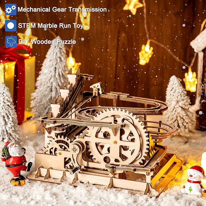 Rowood 3D Puzzles for Adults, Wooden Marblr Run Model Kit, DIY Building Kits for Adults to Build, Craft Gift for Age 14+, Waterwheel Coaster