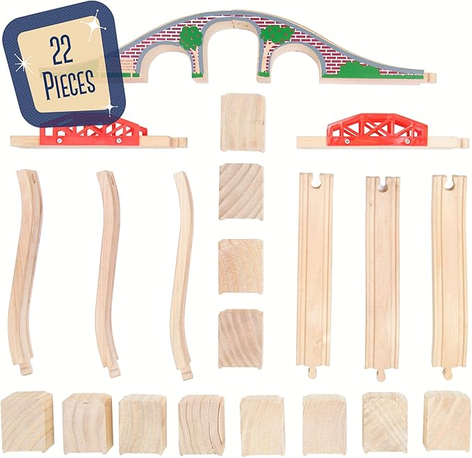 Conductor Carl Wood Train Track Bridge Expansion Pack| Compatible with Most Train Tracks| 21 Count (Pack of 1)