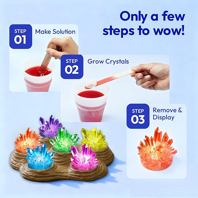 Klever Kits Crystal Growing Lab- 7 Color Crystal Growing Kit with Light-Up Base, Educational Toys Birthday Gift for Boys and Girls, Science Kits for Kids Ages 8-12 by Jova