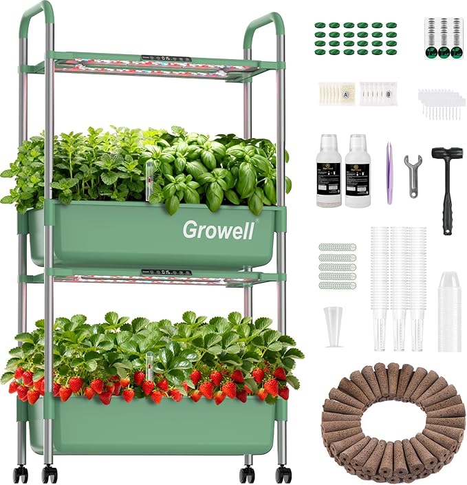 Hydroponics Growing System Kit, 54 Pods Vertical Indoor Herb Garden with Smart LED Grow Light, Auto Circulating Water Pump Each Tier, 28L Hydroponic Gardening Systems for Ideal Gifts (Green)