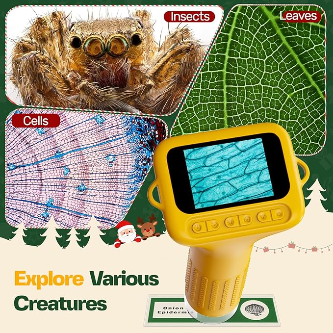 NOCOEX Portable Digital Microscope for Kids - 1000X Handheld Microscope Camera with 2.0" Screen & 8 LED Lights - Pocket Miniscope Edu Science Toys for Age 3-12 Year Old Boys Girls