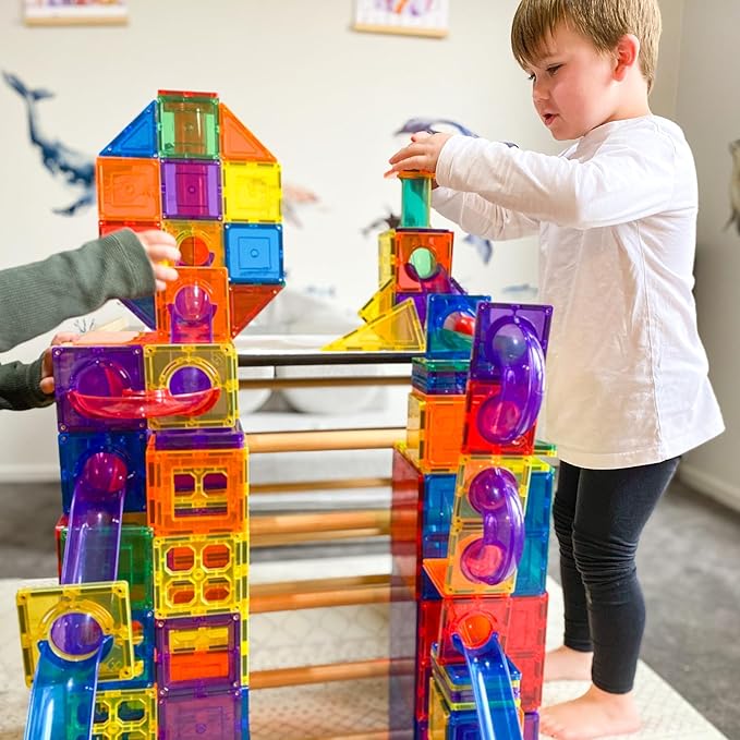 Learn & Grow Magnetic Marble Run Expansion Pack - 88PCs Ultimate Marble Race Track, Magnet Tiles Accessories, Magnetic Ball Track, STEM Building Toys - Construction Toys for Toddlers & Kids Age 3+