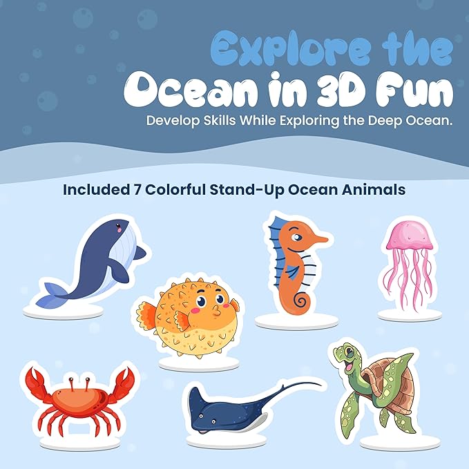 Jumbo 3D Ocean Floor Puzzle for Kids – Includes 7 Stand-Up Sea Animals - 48 pc Jumbo Jigsaw Puzzle | Educational Screen Free Activity for Toddler, Preschoolers and Kids Ages 3+ (2 x 3 Feet)