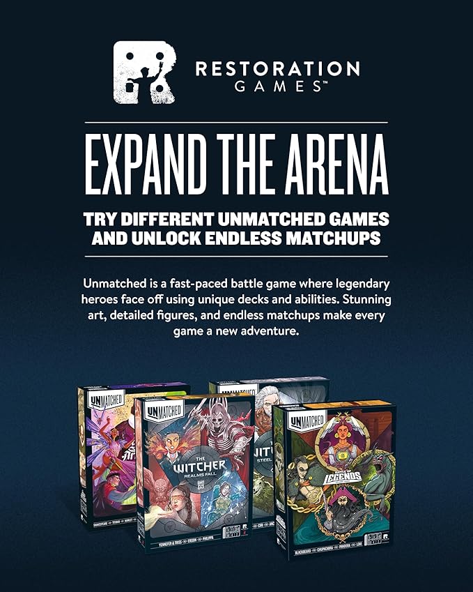 Restoration Games Unmatched Battle of Legends Vol 3 - Strategy Board Game for 2 to 4 Players - Expansion with 4 New Heroes and Battlefields - 20-40 Min Playtime - Ages 9+