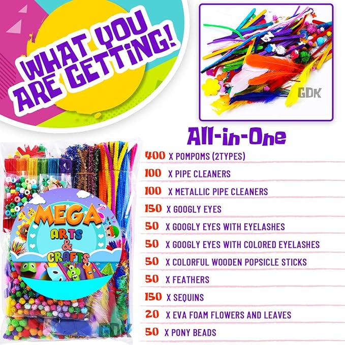 GoodyKing Arts and Crafts Supplies for Kids - 1170Pcs+ Craft Art Supply Kit for Toddlers Kids Craft Supplies & Materials Age 4 5 6 7 8 9 - All in One D.I.Y. Crafting School Supplies