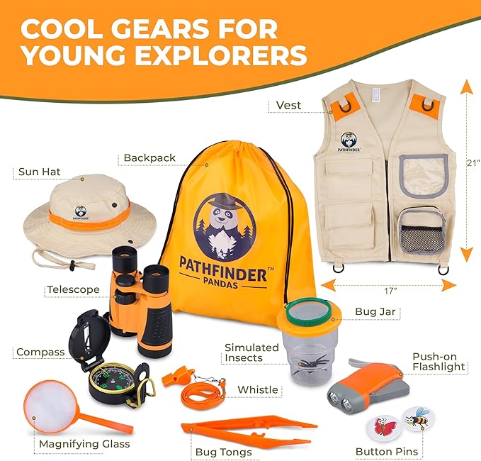 Kids Explorer Kit with Safari Vest & Hat for 7-12 Year Old Boys & Girls - Safari Costume & Dress Up as Zoo Keeper, Paleontologist - Giftable Outdoor Adventure Kit for Kids + Adventure Book
