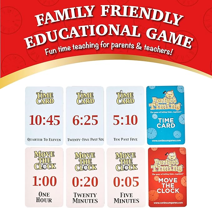 Continuum Games Perfect Timing Game - Tell Time Cooperative Board Game for Kids - Fun Educational Family Game to Learn How to Read a Clock