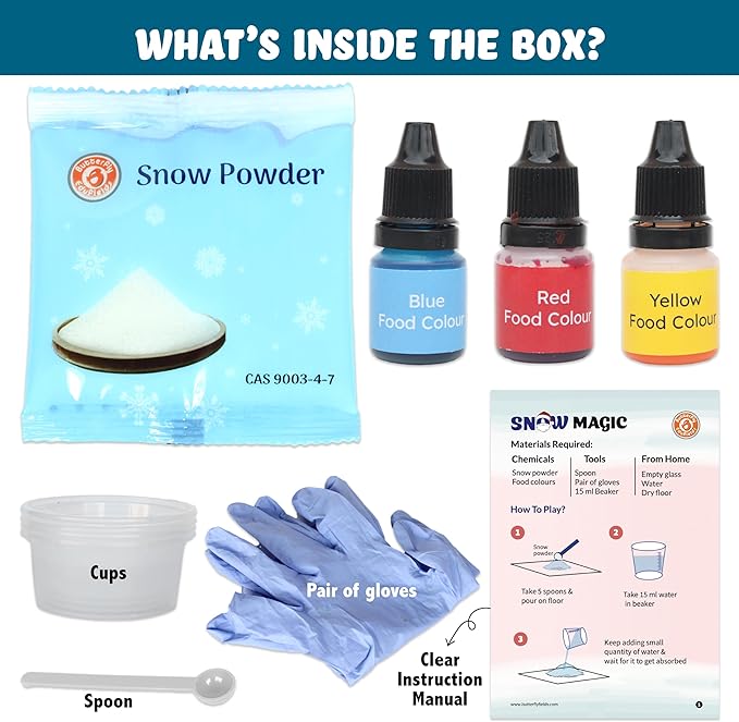 Butterfly Edufields Snow Magic Science Kit (Pack of 6) | Best Birthday Return Gifts for Kids Ages 4 5 6 7 8 | Instant Colorful Snow for Kids | Make Dry & Fluffy Snowman | Non-Toxic Reusable & Safe