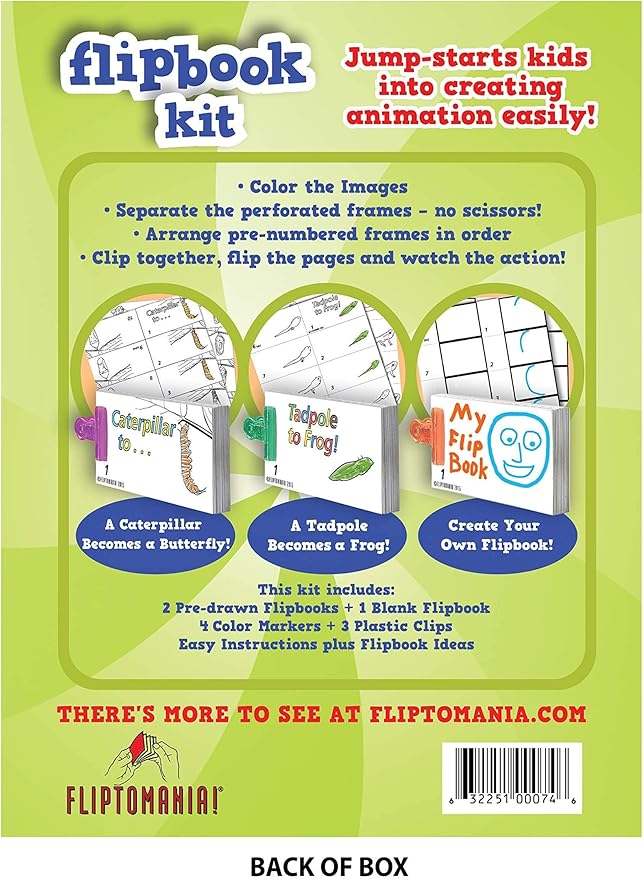 Fliptomania Bundle of 3 Flipbook Kits for Kids - Rocket & Robot, Frog and Butterfly, Dinosaurs - Save 15%