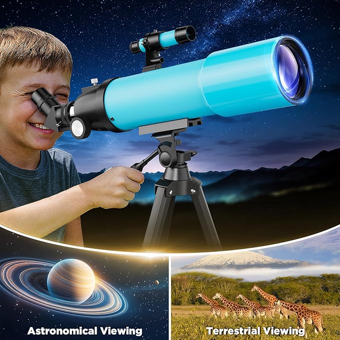 90MM Telescope for Adults and Kids 8+: 150X High Powered Astronomical Portable Refracting FMC Beginners Explorer Scope Toys for Girls Boys 8-12 Xmas Gift Travel Stars Gazing w Professional Tripod