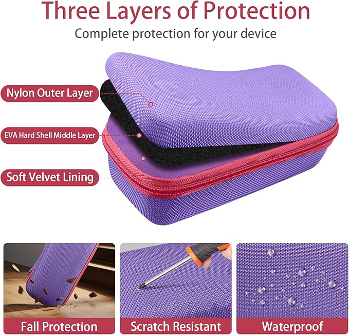 co2CREA Hard Case for 3Doodler Start+ Essentials (2024) 3D Pen Set - Storage Organizer with Custom Slots for Art Activity Set, Printing Filament Refill and USB Charger, Purple Case + Rose Red Zipper