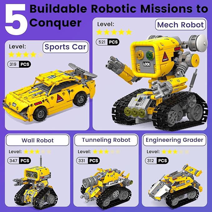 5 in 1 STEM RC Robotics Kit, APP & Remote Control Robot Building Kit, DIY Science Kits for Kids Age 8-12, 8 Year Old Boy Birthday Gift
