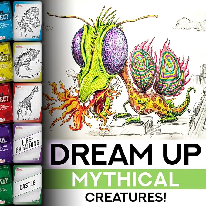 Mythical Creatures Art Prompts Card Game — 150 Drawing Prompt Cards, Gift for Artists Ideas — Imagination Games for Kids, Tweens, Teens & Families, Classroom & Homeschool Teachers Creativity Activity