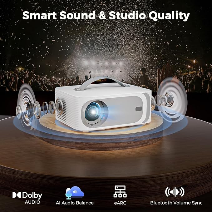 [AI Movin 2.0 System/1500 ANSI/Auto Focus] Outdoor-Projector with WiFi and Bluetooth, Portable-Projector 30W DoIby Audio APPS Built-in, Lisowod 4K Support Smart Proyector with HDR10+ 2025 Upgraded