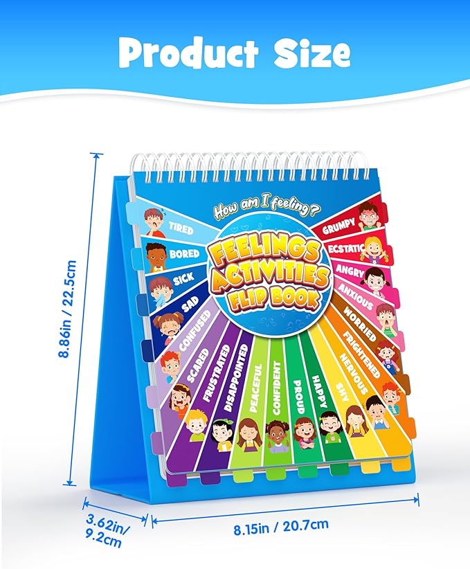 D-FantiX Feelings Flip Book for Kids, Emotions Chart Feelings Book Calm Down Corner Supplies, Autism Learning Materials ADHD Tools for Preschool Kindergarten Classroom