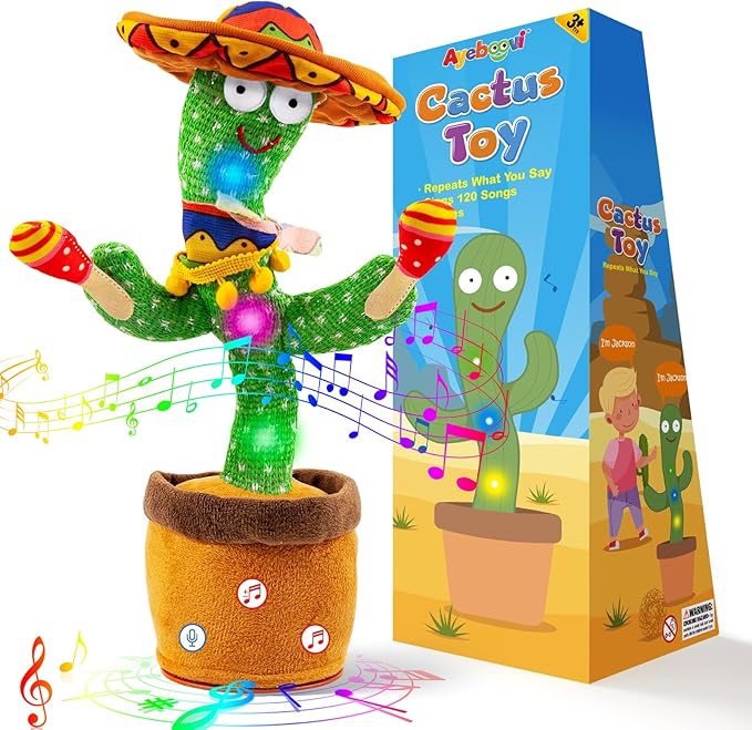 Ayeboovi Dancing Talking Cactus Baby Toy, Stocking Stuffers for Kids, Recording Toy Repeats What You Say, Adjustable Volume Singing Cactus with 120 Songs, Dancing Toy Gifts for Kids Toddlers Girls