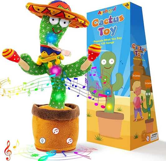 Ayeboovi Dancing Talking Cactus Baby Toy, Stocking Stuffers for Kids, Recording Toy Repeats What You Say, Adjustable Volume Singing Cactus with 120 Songs, Dancing Toy Gifts for Kids Toddlers Girls