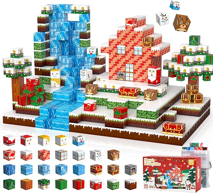 180PCS Magnetic Blocks - Christmas Magnetic Building Blocks Set for Kids – STEM Sensory Magnetic Cubes Tiles Building Toys for Boys Girls Toddlers Ages 3 4 5 6 7 8-12, Xmas Gifts & Stocking Stuffers