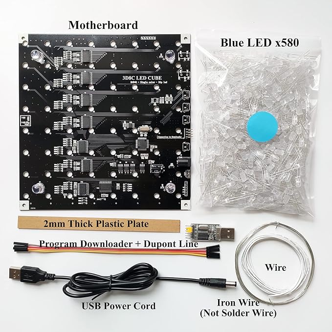 8x8x8 LED Cube DIY Electronic Soldering Project Kit, User Needs to Solder The LED, Displayed Content Can Be Modified [3D8C-BLUE]