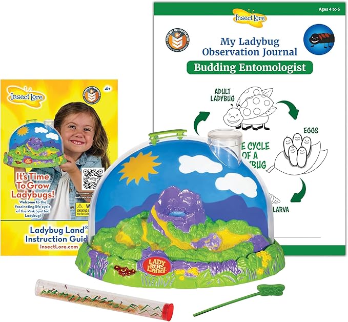 Insect Lore Live Ladybug Growing Kit - Ladybug Land Habitat with 10-15 Live Pink Spotted Ladybug Larvae - Raise, Observe and Release Ladybugs