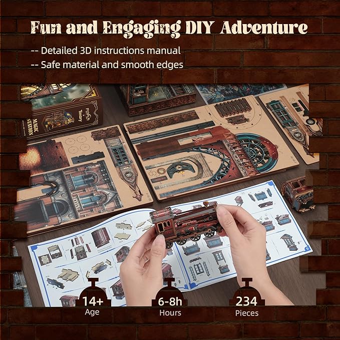 LED 3D Puzzle Magic Station Book Nook Kit - Interactive 3D Wood Puzzle LED Magical Miniature with Infinite Extension Space - DIY Bookshelf Insert Decor Gifts
