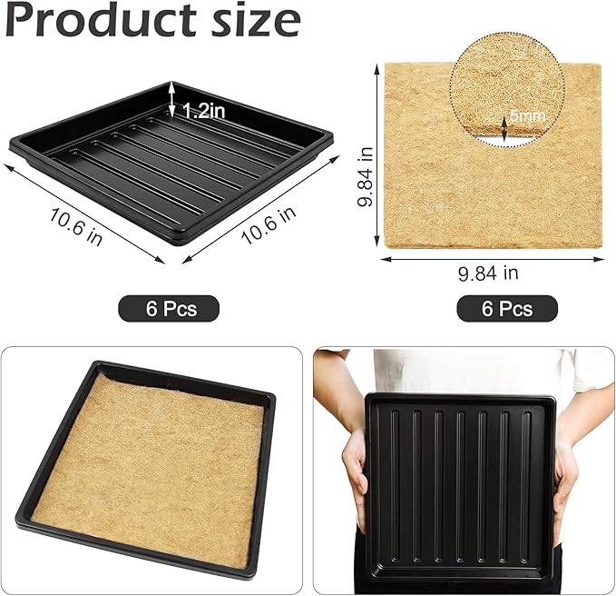 6Set Microgreens Growing Mat with Tray, Microgreen Growing Kit 10″×10″ Wheatgrass Seed Sprouting Starter Mat Hemp Fiber Grow Tray Hydroponic Jute Pads Indoor Organic Production for Germination Sprouts